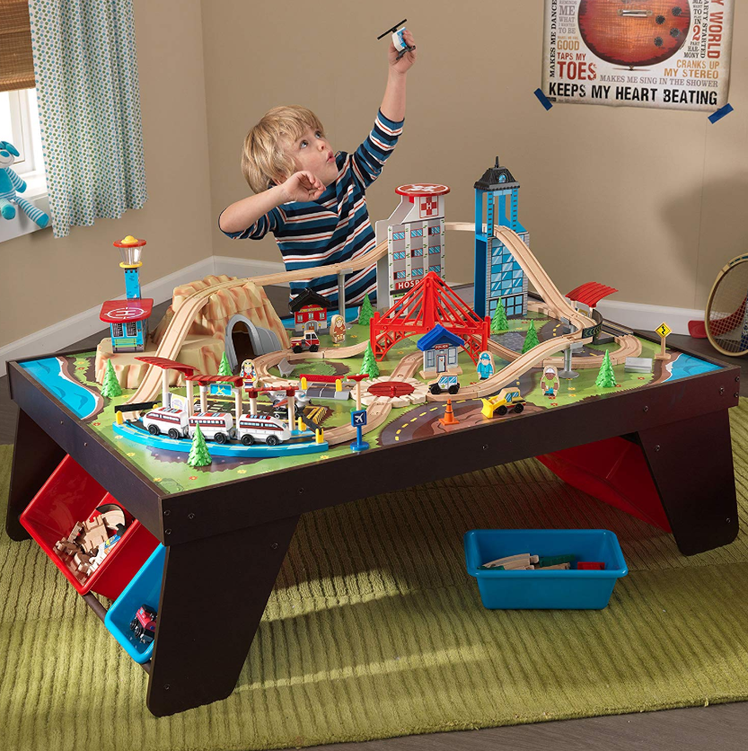 kidkraft ride around town train set & table with 100 accessories included